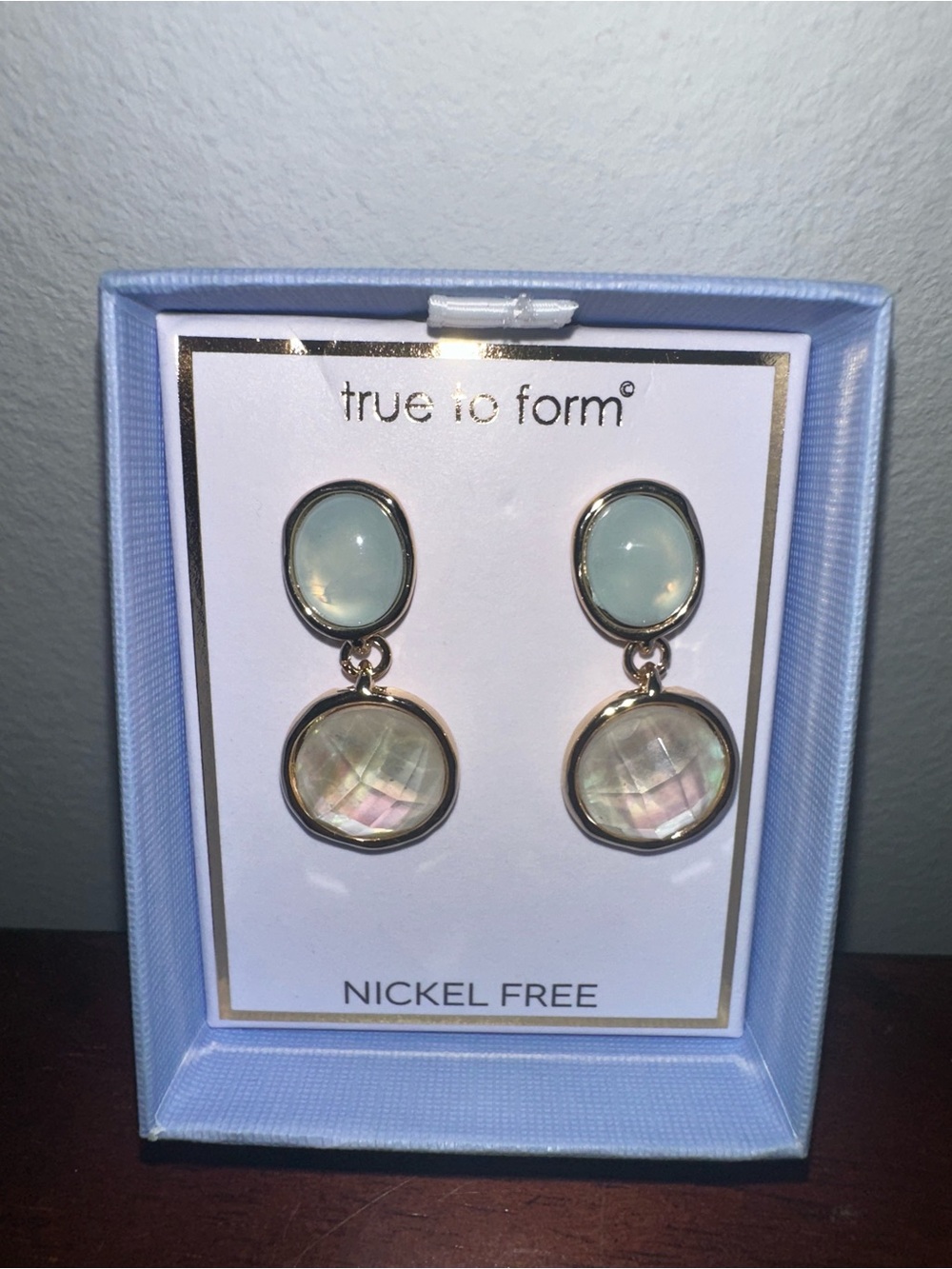 True to Form Nickel Free Pastel Mint Drop Earrings NIB